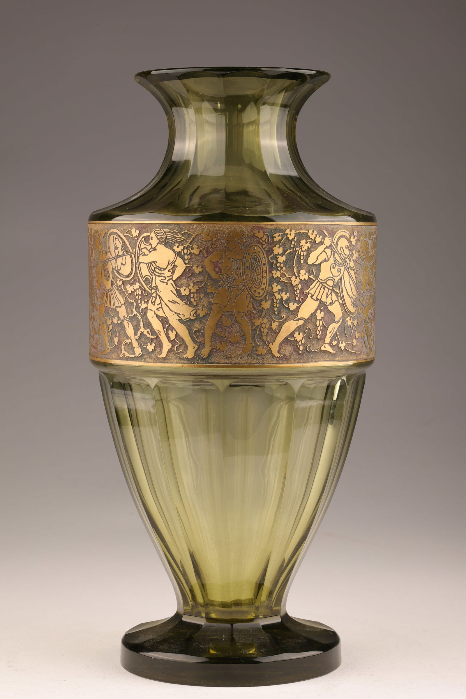 Art Deco Moser Green Uranium Glass Warrior Vase (1 of 7)