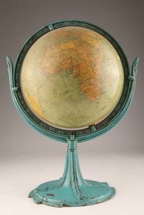 1930s USA Hammond Small Steel Terrestrial Globe: 1930s USA Hammond Small 9 inch Steel Terrestrial Globe on Blue Base. 16 inches H x 11 W.