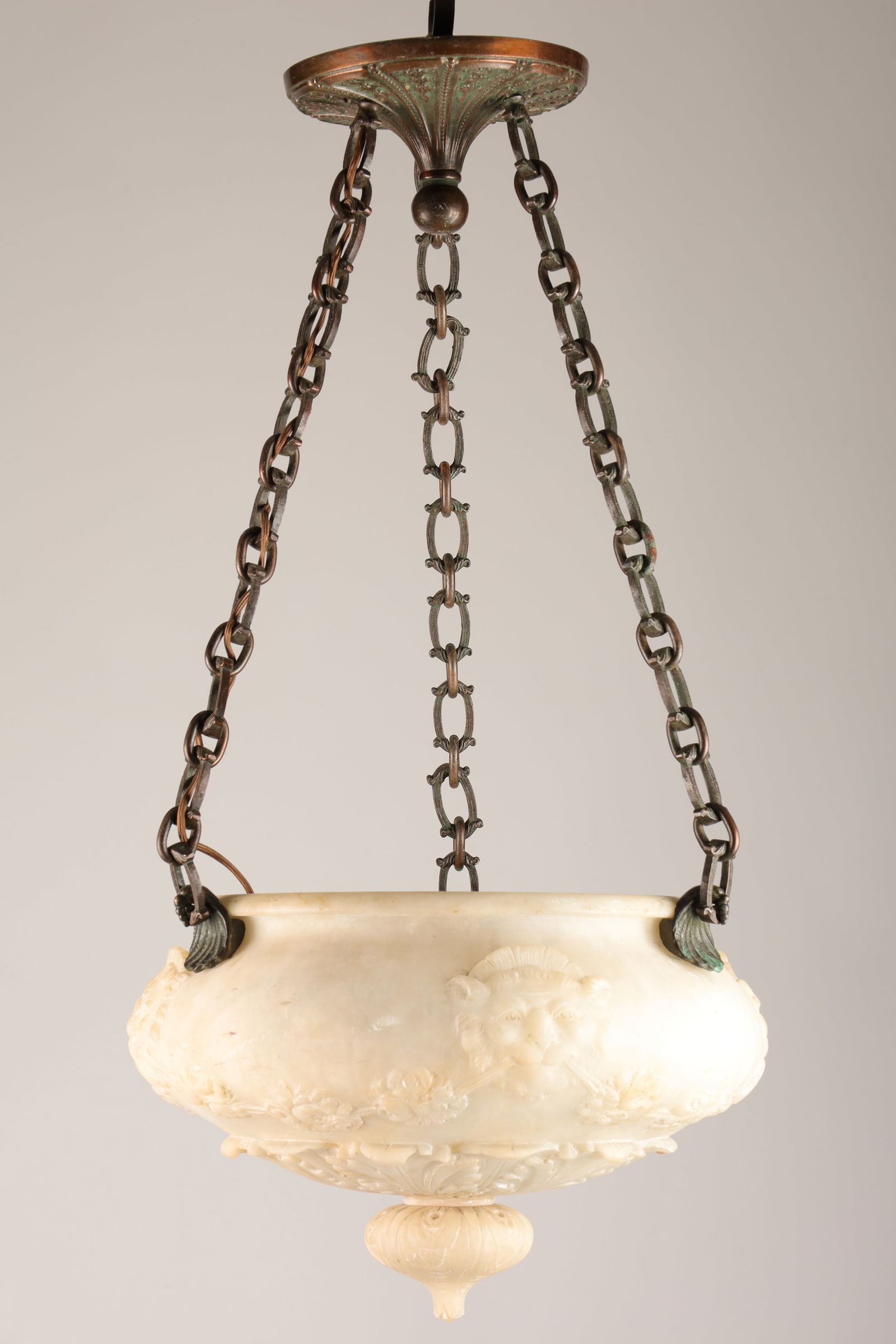 1920s Miller Carved Alabaster Bronze Hanging Fixture (1 of 7)