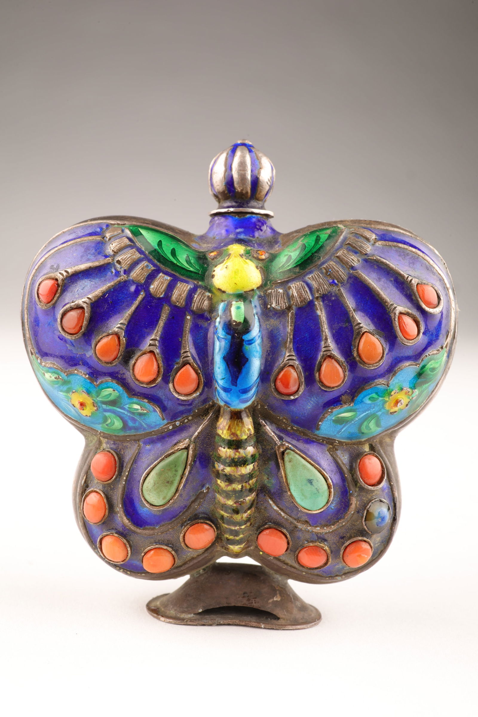 Chinese Silver Enamel Butterfly Snuff Bottle (1 of 9)