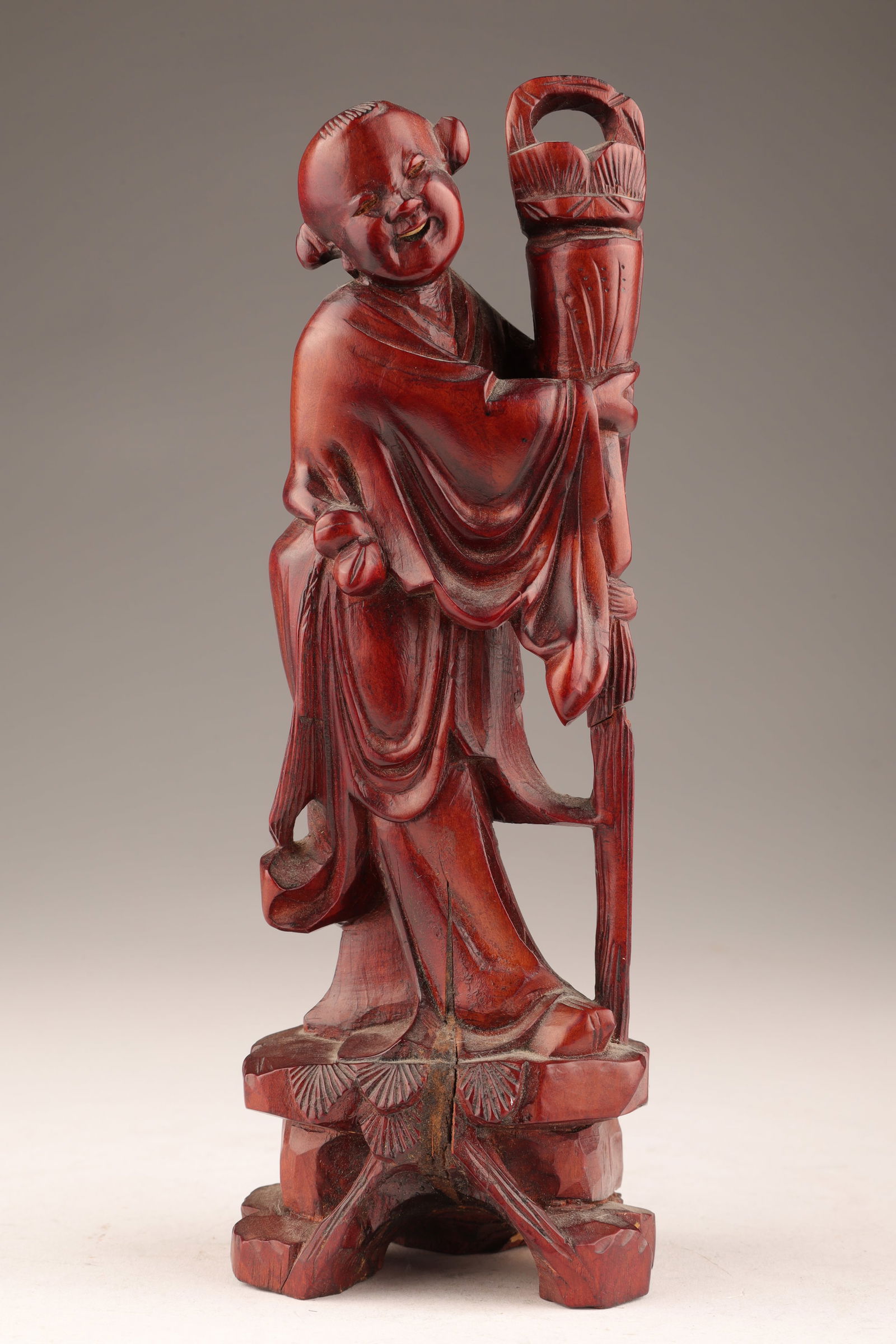 Chinese Carved Rosewood Figure of A Boy with Staff (1 of 7)