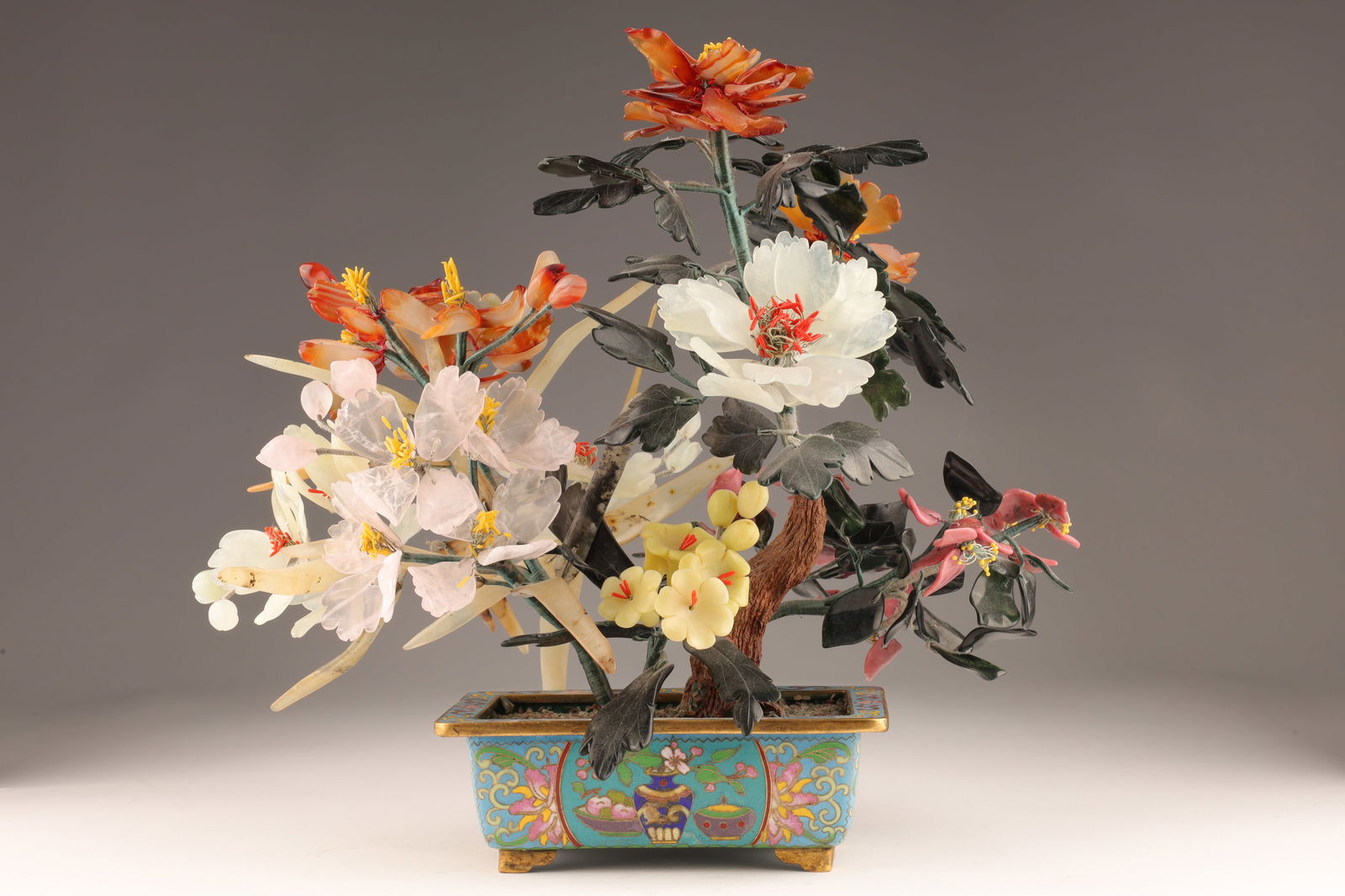 Chinese Jade Hard Stone Tree in Cloisonne Pot (1 of 10)