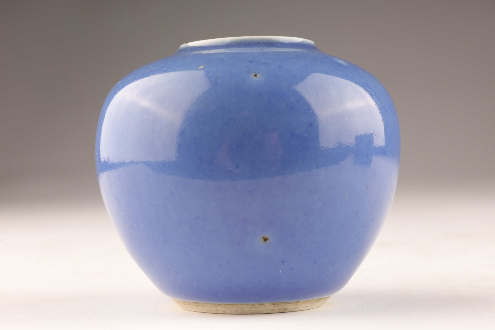 Antique Chinese Blue Monochrome Vase Pot: Antique Chinese Monochrome Blue Glaze Vase Water Pot. 2.25 inches H x 2.5 diameter.