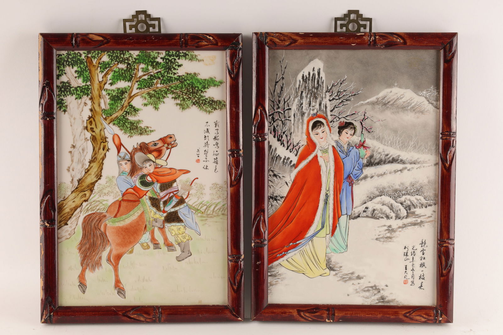 Pair Signed Hand Painted Chinese Porcelain Plaques (1 of 6)