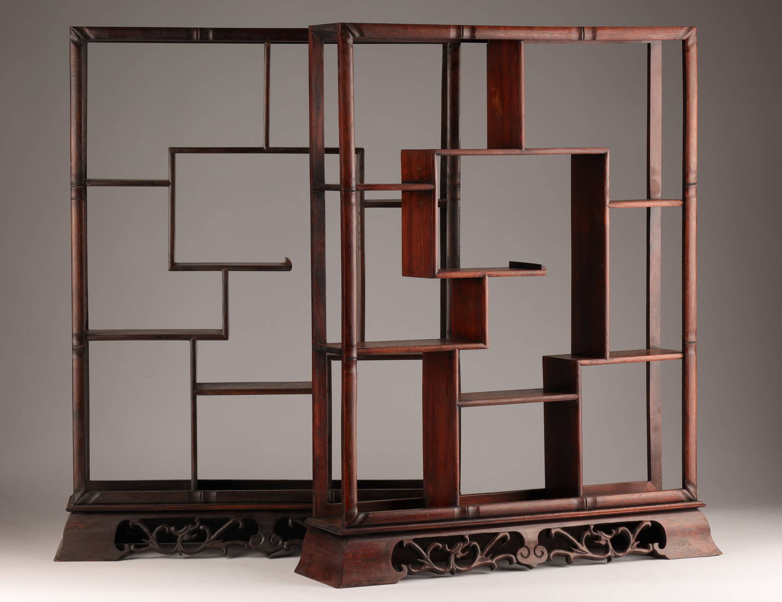 Pair Antique Chinese Carved Curio Display Stands Auction