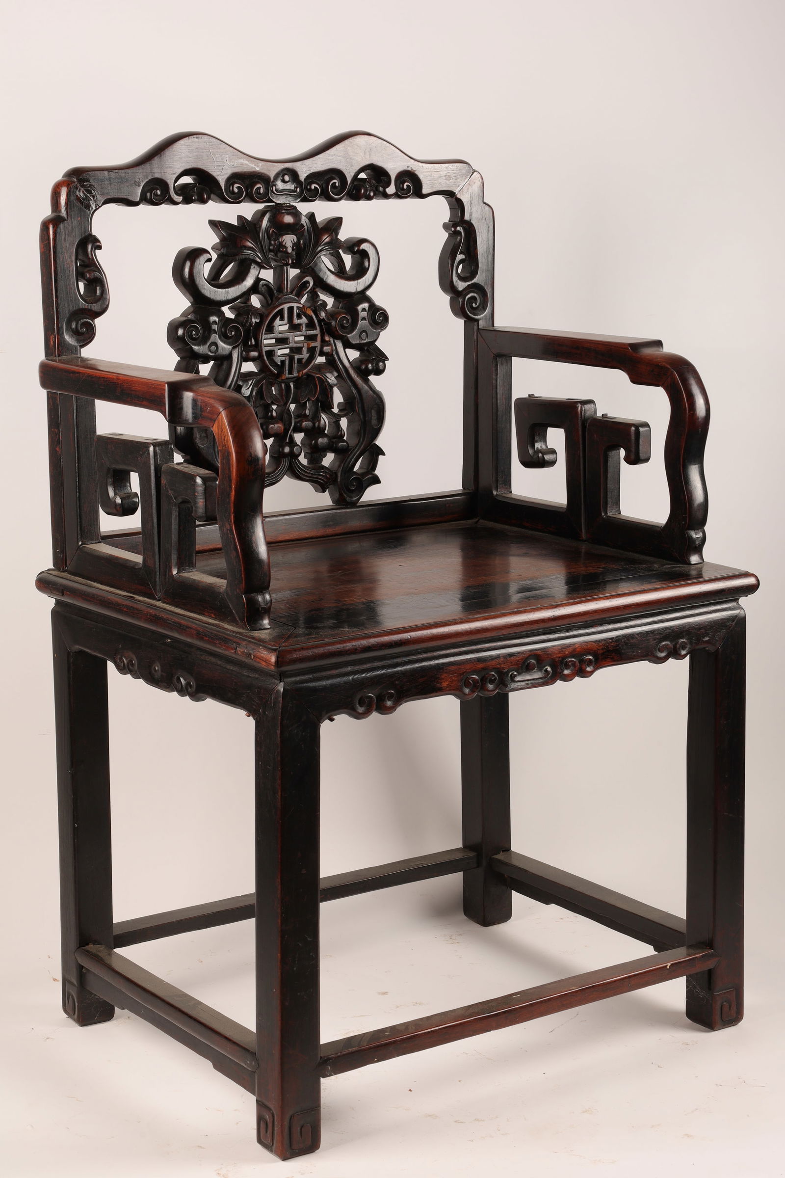 Antique Chinese Carved Rosewood Arm Chair (1 of 6)