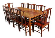 Large Chinese Hardwood Carved Dining Table, Chairs