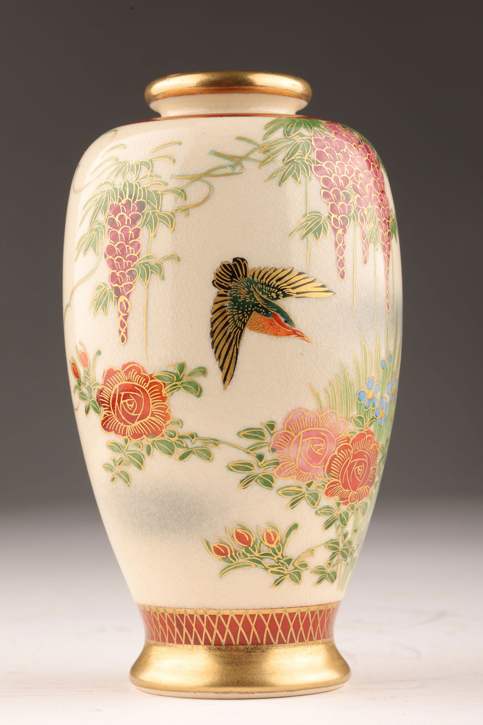 Antique Signed Japanese Satsuma Wisteria Vase (1 of 8)