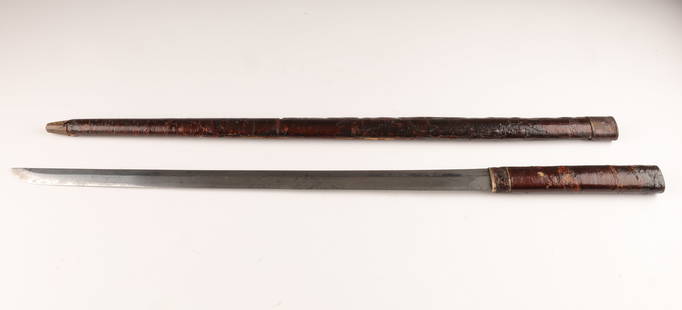 Rare Signed 17th C Japanese Cane Sword Sukenobu: Rare Signed 17th C Japanese Cane Sword, Lacquered Birch Bark Scabbard. Signed Sukenobu, Awa – Ashū-jū Sukenobu Kanbun (1661-1673). 27 inch blade including tang. Tang measures 5.25 inches,
