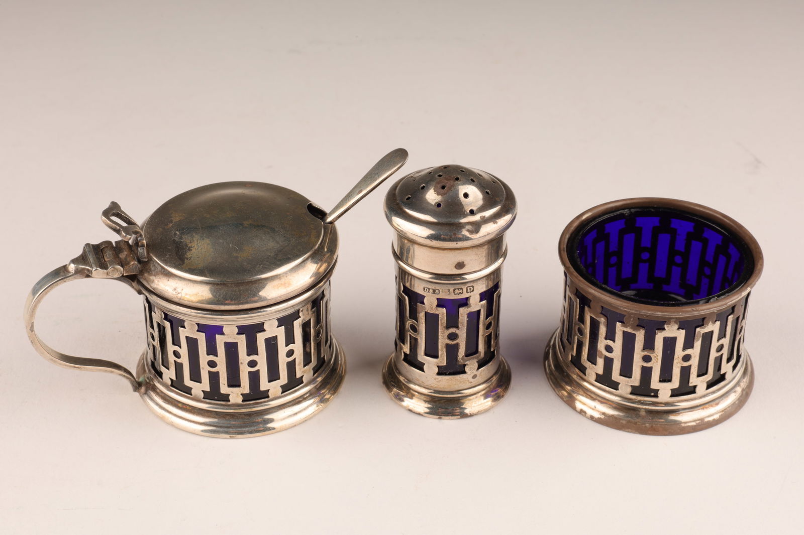 Antique English Sterling Cobalt 3 Pc Cruet Set (1 of 4)