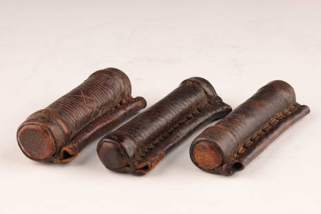 Antique Ethiopian Sealed Leather Prayer Scrolls: Set of 3 Antique Ethiopian Sealed Leather Cased Sacred Prayer Scrolls. 3.25 inches to 3 inches L.