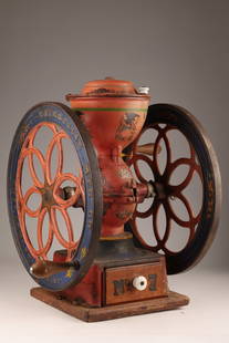 19th C American Enterprise Coffee Mill Grinder: 19th C American Enterprise No. 7 Coffee Grinder / Mill. 20 inches W (including handles) x 21 H x 17 deep.