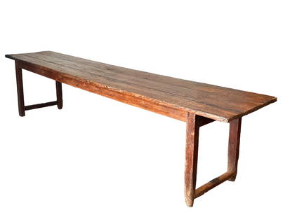 Long Canadian Antique Pine Refectory Harvest Table: Very Long Canadian Antique Pine Refectory Harvest Table. 131 x 24.5 x 30 inches H.