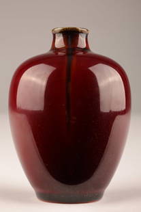 1932 Rookwood Pottery Oxblood Vase Signed AW: 1932 Rookwood Pottery Oxblood Cabinet Vase Number 6317 Signed AW. No chips or cracks. 4 inches H x 2.75 W.