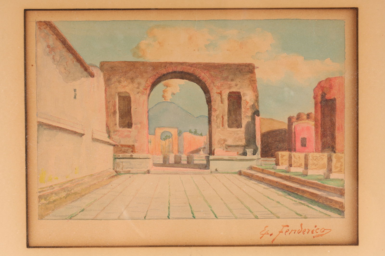 19th C Watercolour Pompeii Landscape E Fenderico (1 of 4)
