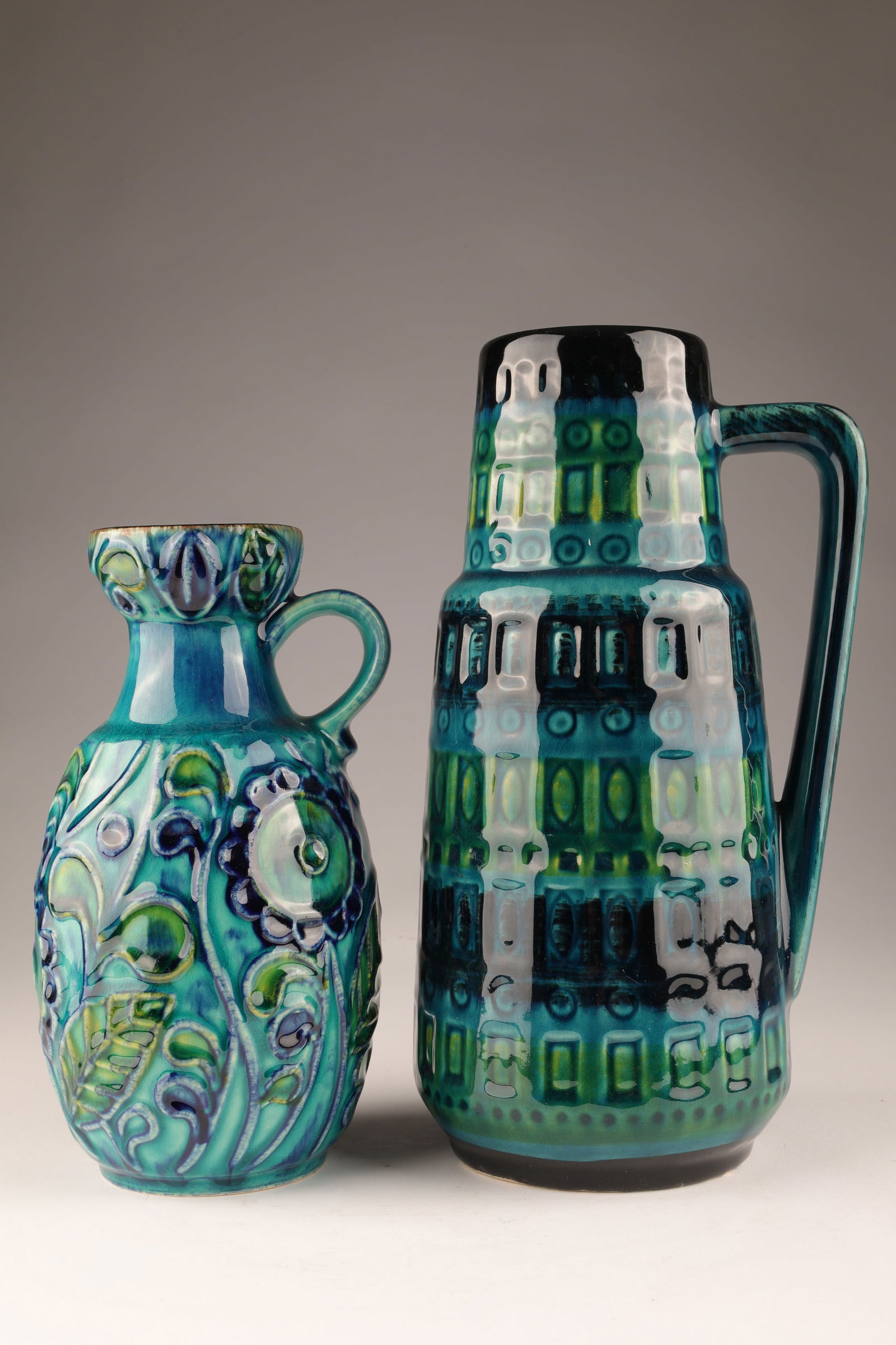 Mid Century West Germany Turquoise Pottery Vases (1 of 5)