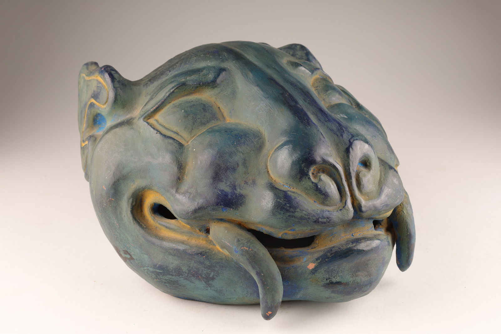 Vintage Mexican Maya Blue Jaguar Head Sculpture (1 of 8)