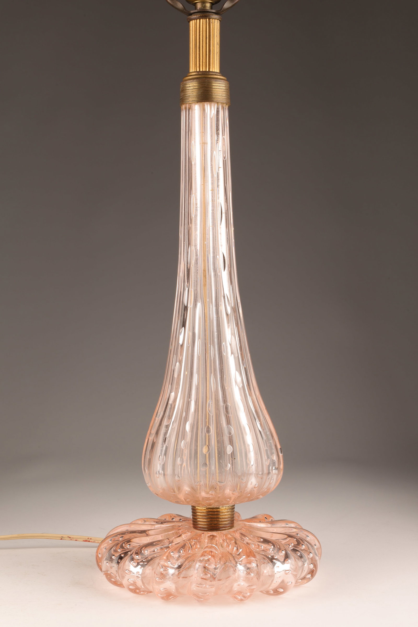 Mid Century Venetian Pink Bubble Glass Lamp: Mid Century Venetian Pink Bubble Glass Lamp. 28 inches H (including harp) x 7 diameter.