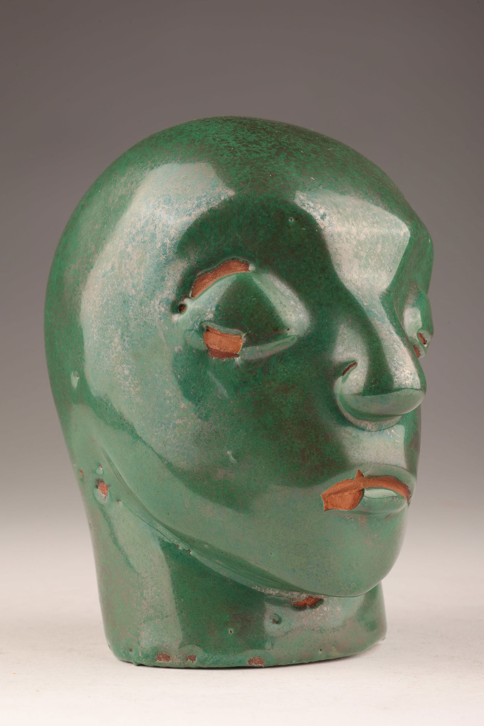 Abstract Eosin Green Glaze Art Pottery Head Bust (1 of 7)