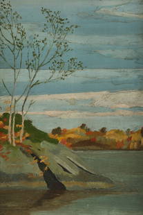 1930s Impressionist Canada Landscape Oil Painting: 1930s Impressionist Canada Landscape Oil Painting in the Manner of Arthur Lismer. Painting measures 9 inches H x 6 W. Frame measures 11.5 inches x 9.