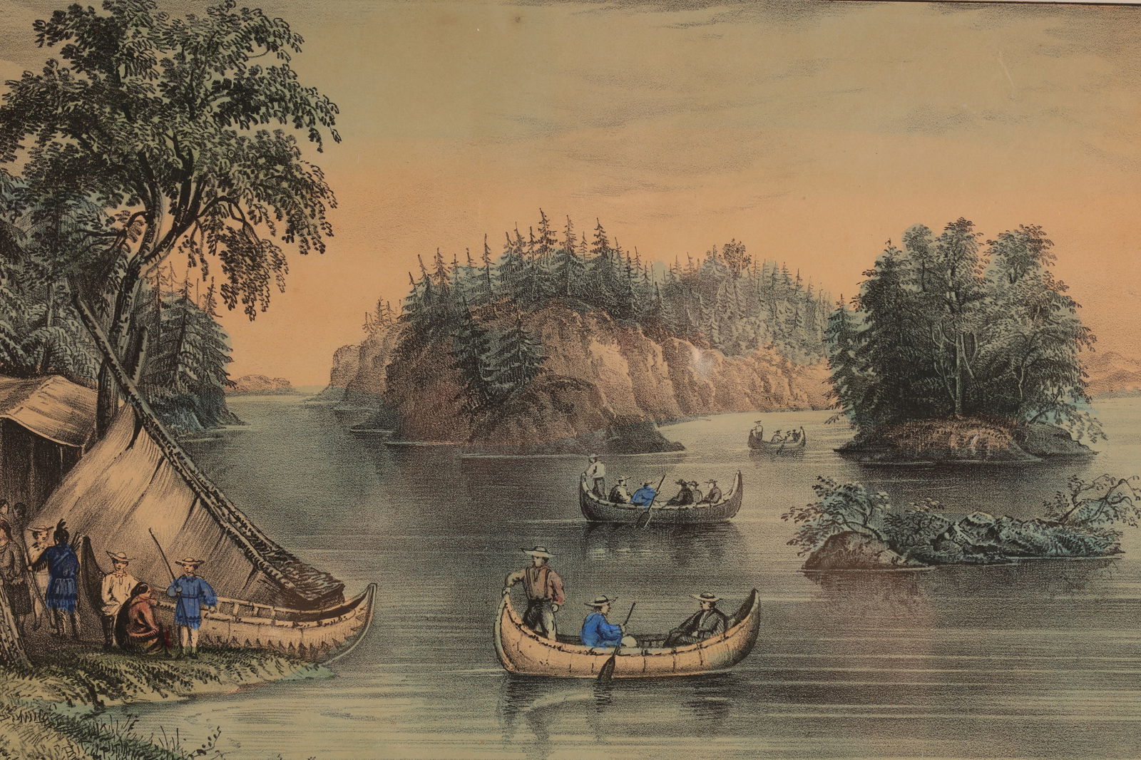 Currier Ives Print Indian Encampment St Lawrence (1 of 4)
