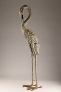Cast Metal Patinated Crane Fountain Figure: Cast Metal Patinated Crane Fountain Figure. 44 inches H. Untested.