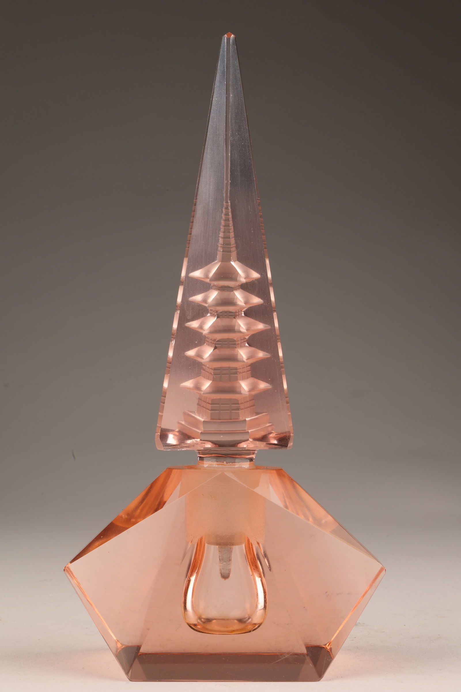 Vintage Pink Faceted Crystal Pagoda Perfume Bottle (1 of 6)