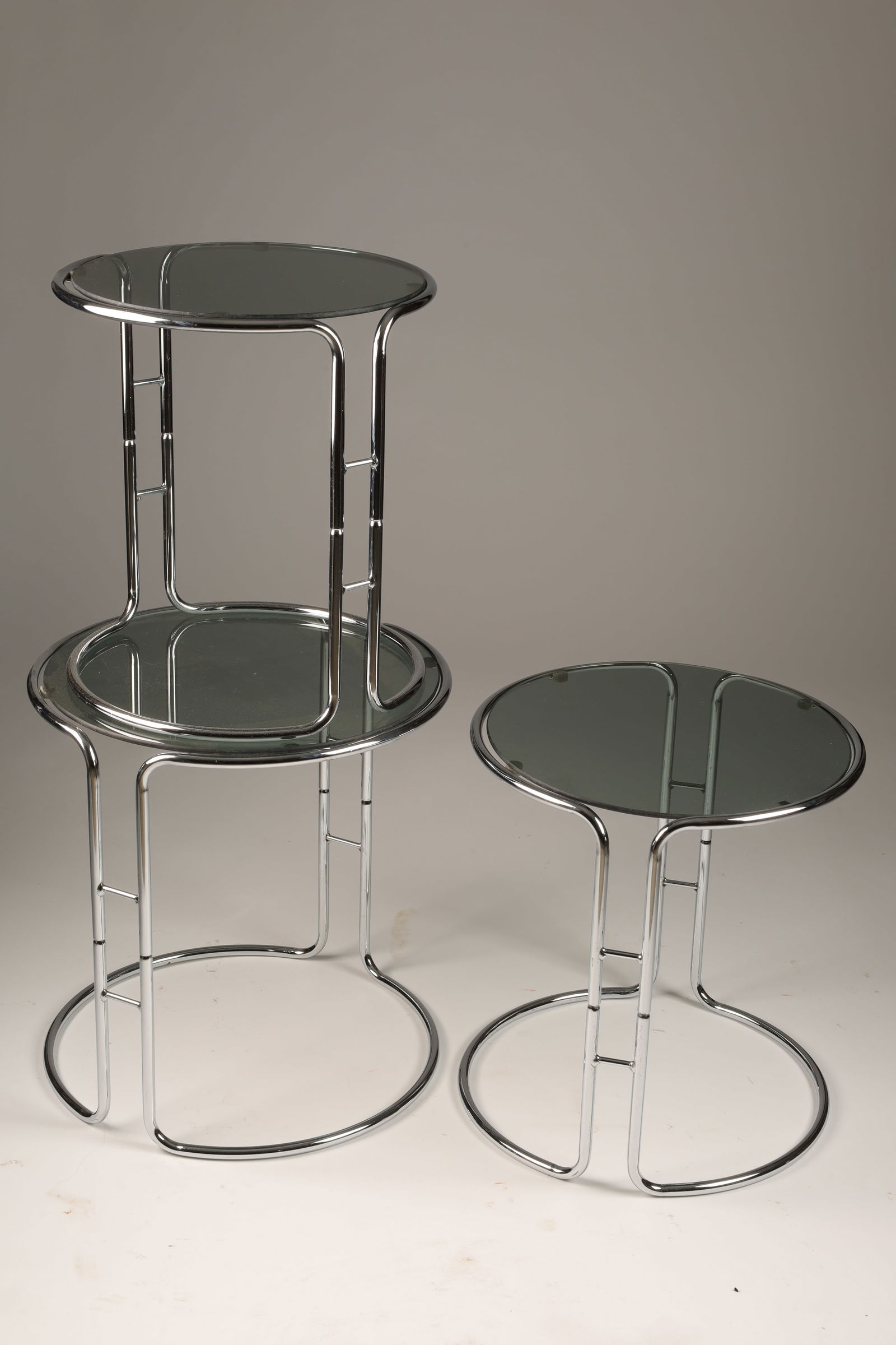 MCM Tubular Chrome Smoked Glass Nesting Tables (1 of 5)
