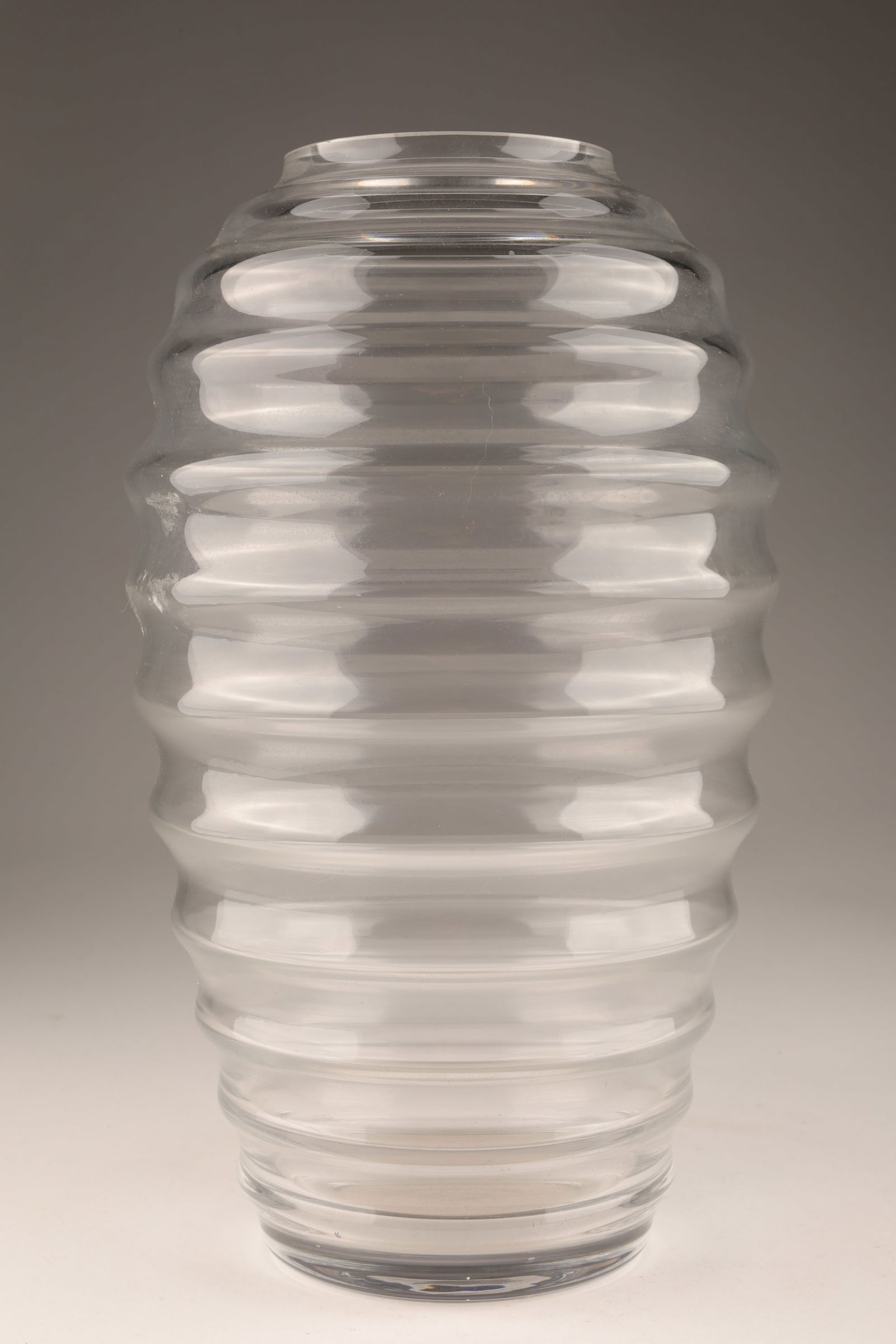 Art Deco Ribbed Beehive Clear Glass Vase (1 of 4)