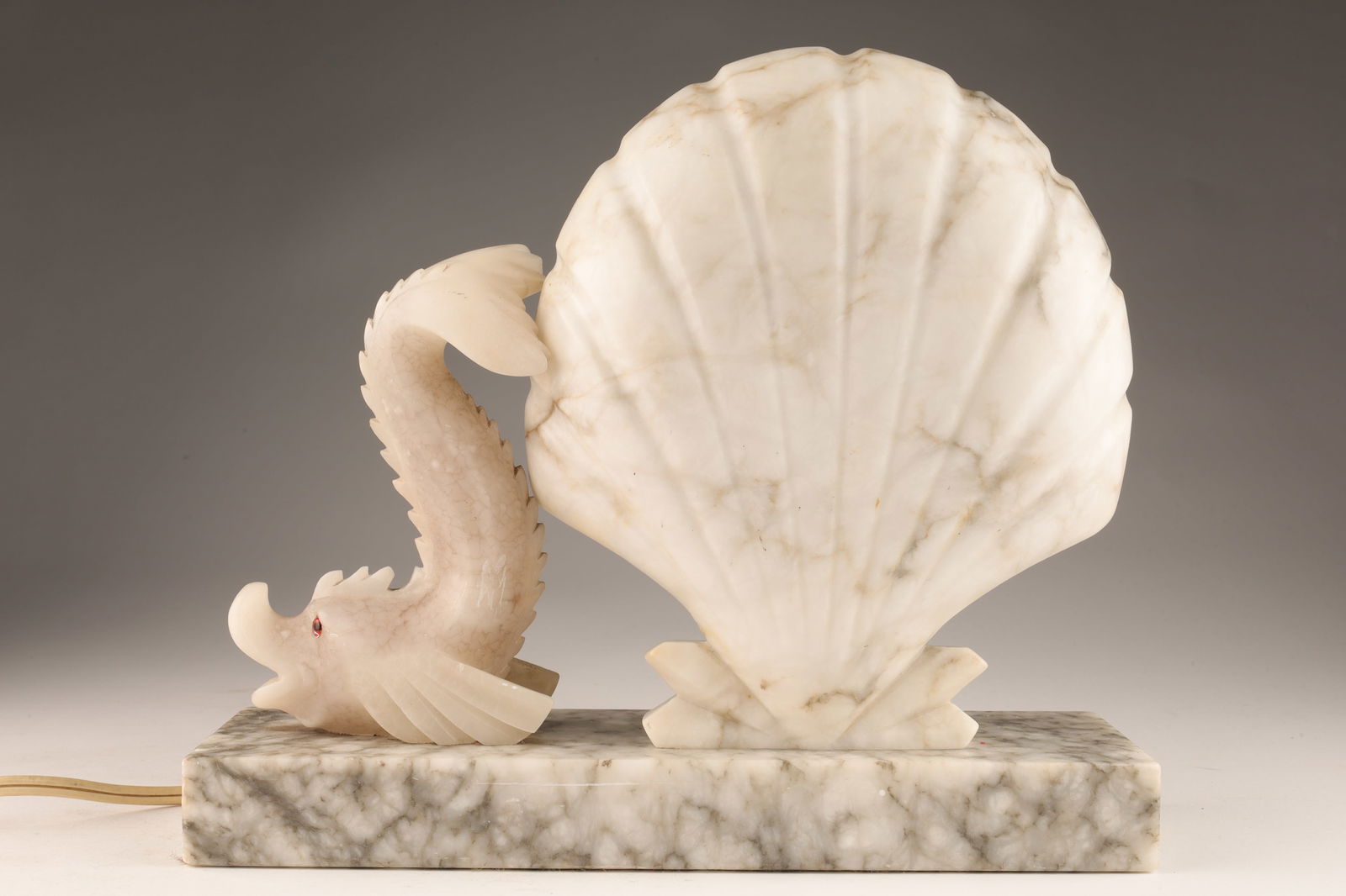 Art Deco Fish and Shell Alabaster Lamp (1 of 5)