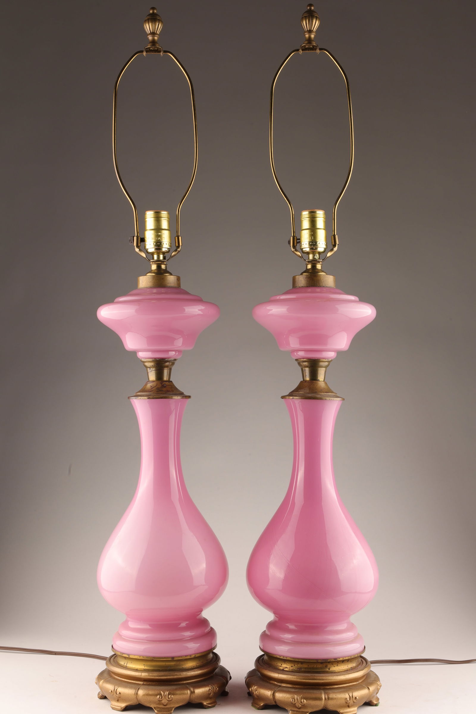 Pair of Pink Opaline Art Glass Table Lamps (1 of 5)