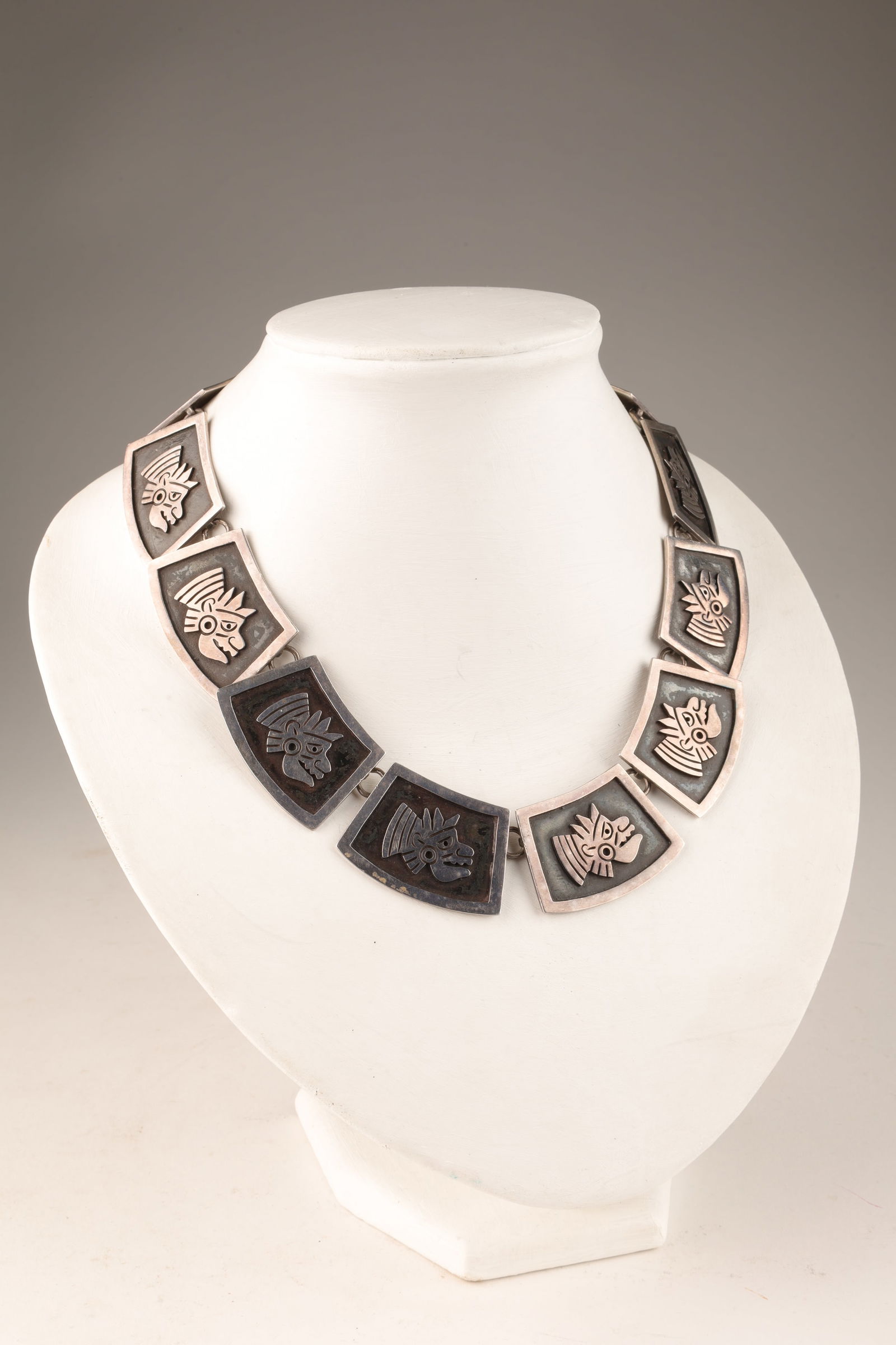 Mexican 1950s Sterling Silver Aztec Deity Necklace (1 of 5)
