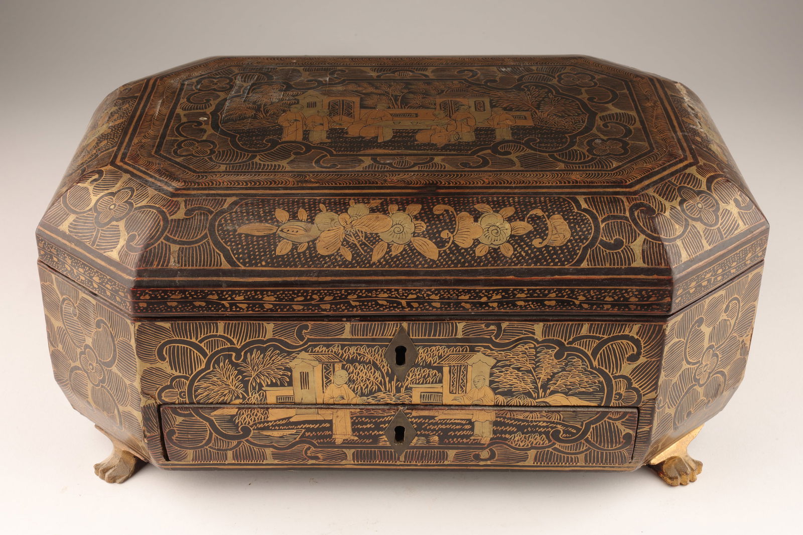 Antique Chinese Gilt Papier Mache Sewing Box (1 of 8)