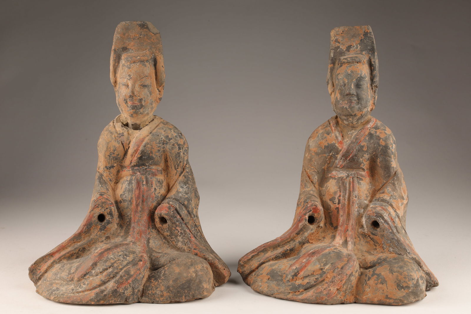 Pair of Antique Chinese Seated Female Attendants (1 of 8)