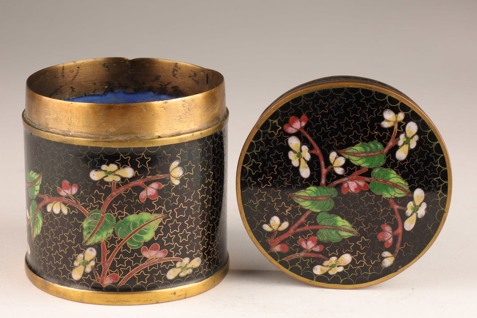 Antique Chinese Black Cloisonne Lidded Box (1 of 7)