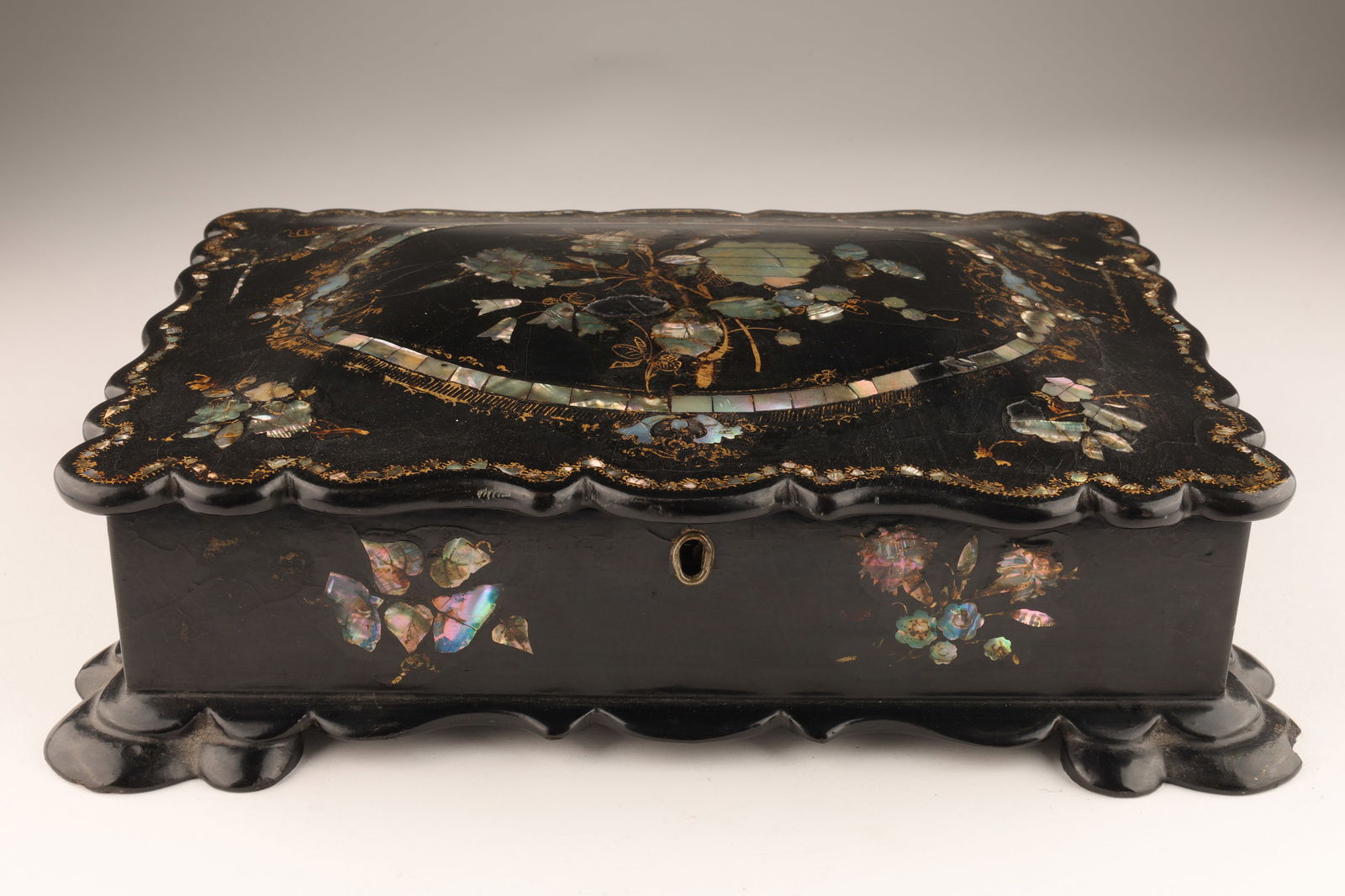 Victorian Papier Mache Mother of Pearl Jewelry Box (1 of 6)