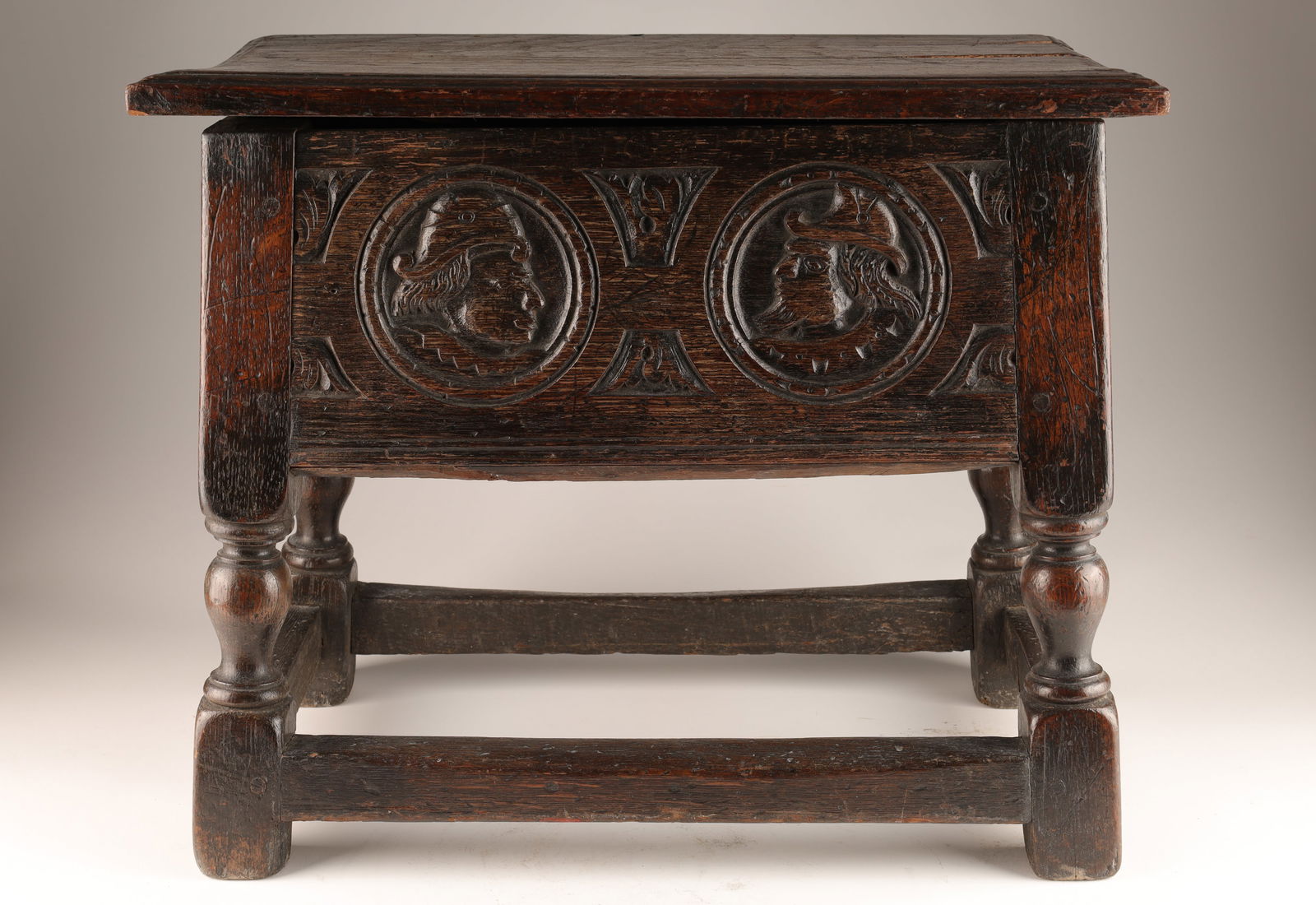 Antique English Oak Bible Box Stool Carved Faces (1 of 16)