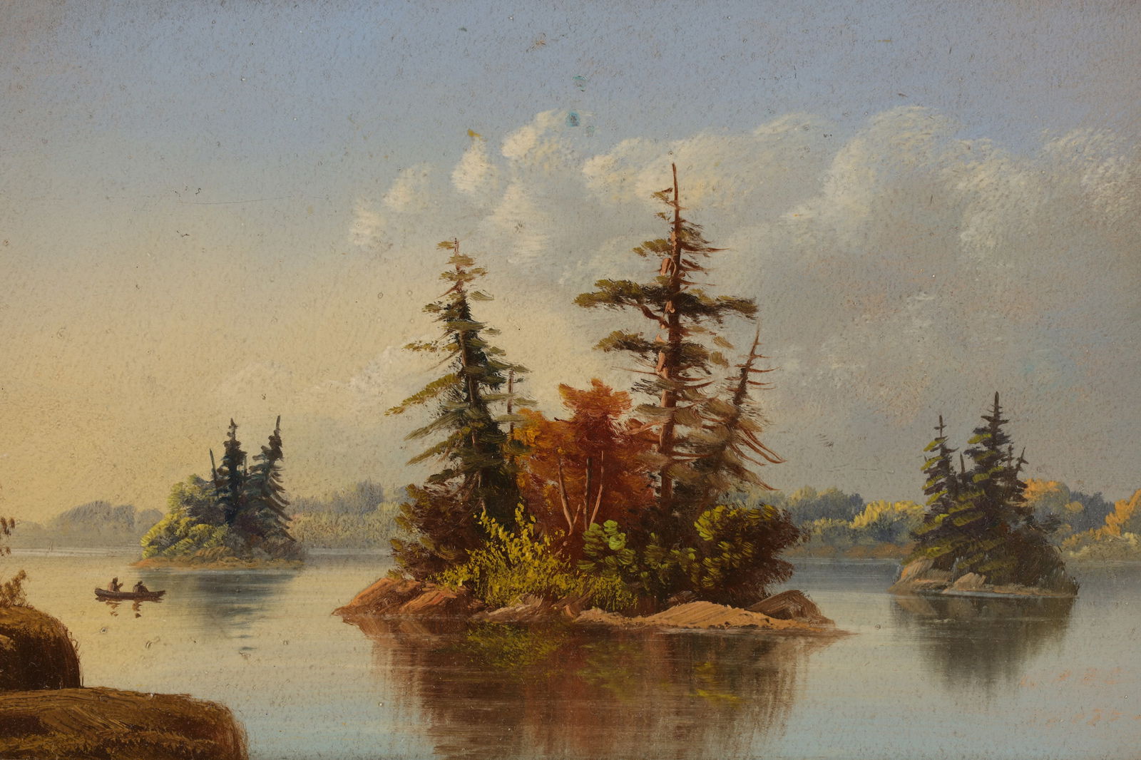 19th C Canadian School Lake Scene Figures in Canoe (1 of 7)