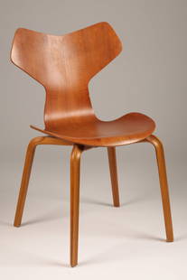 1960s MCM Arne Jacobsen Grand Prix Teak Chair: 1960s Mid Century Modern Arne Jacobsen Grand Prix Teak Chair. 31 inches H x 19 W x 19.5 deep, seat height 17 inches.