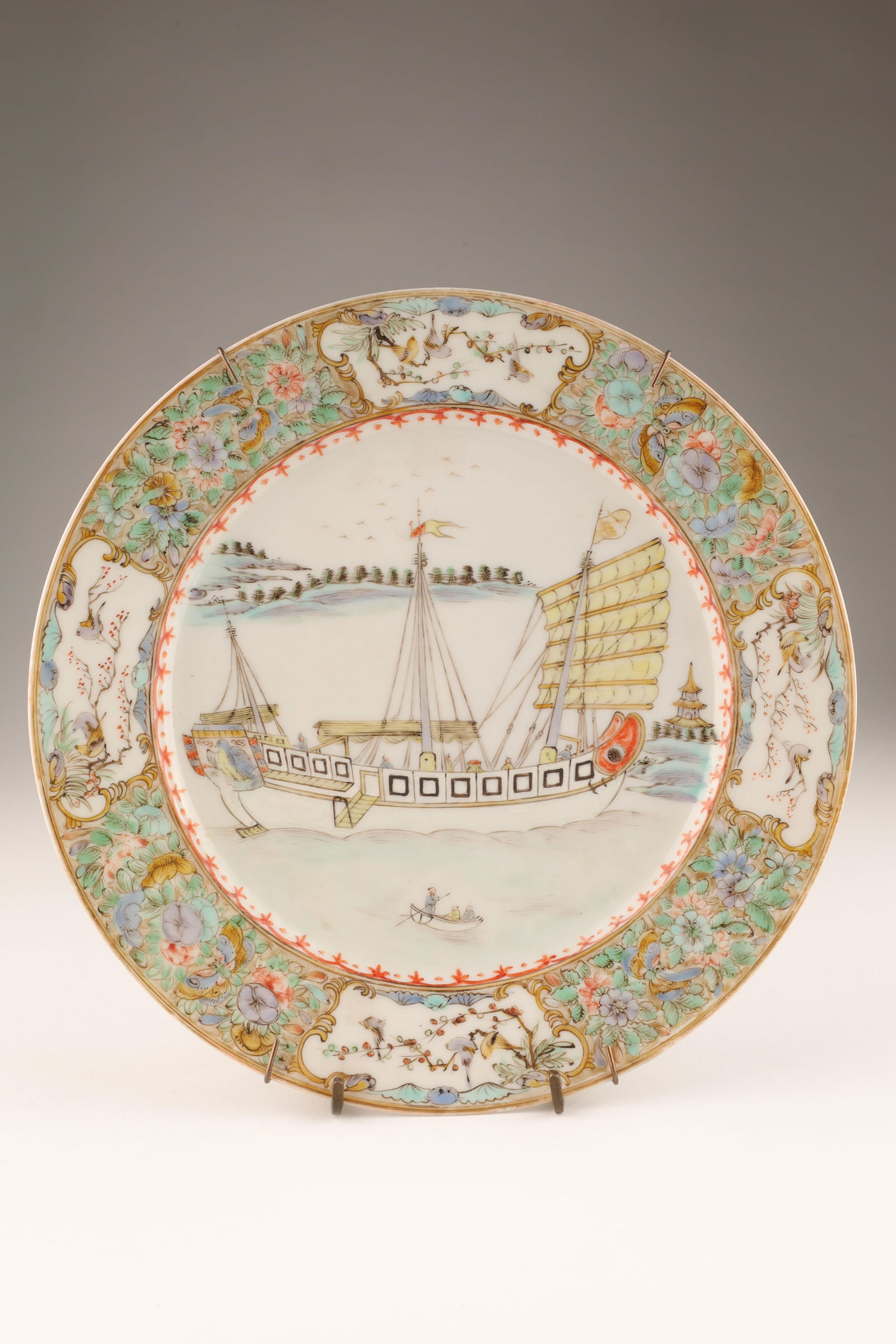 Japanese Painted Ceramic Plate Harbour Scene (1 of 6)