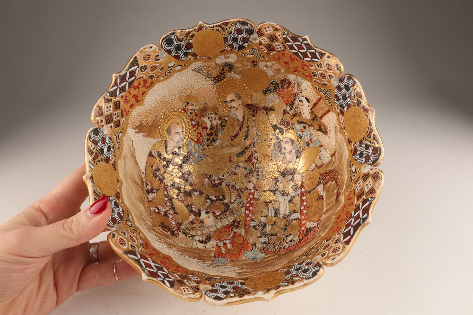 Signed Antique Japanese Satsuma Immortals Bowl Auction