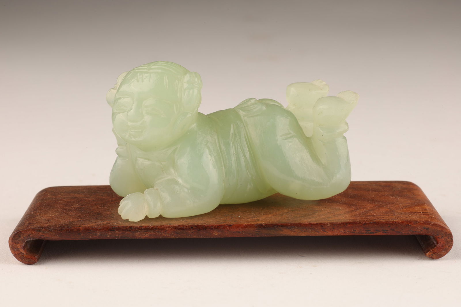 Chinese Carved Jade Boy on Wood Base (1 of 7)