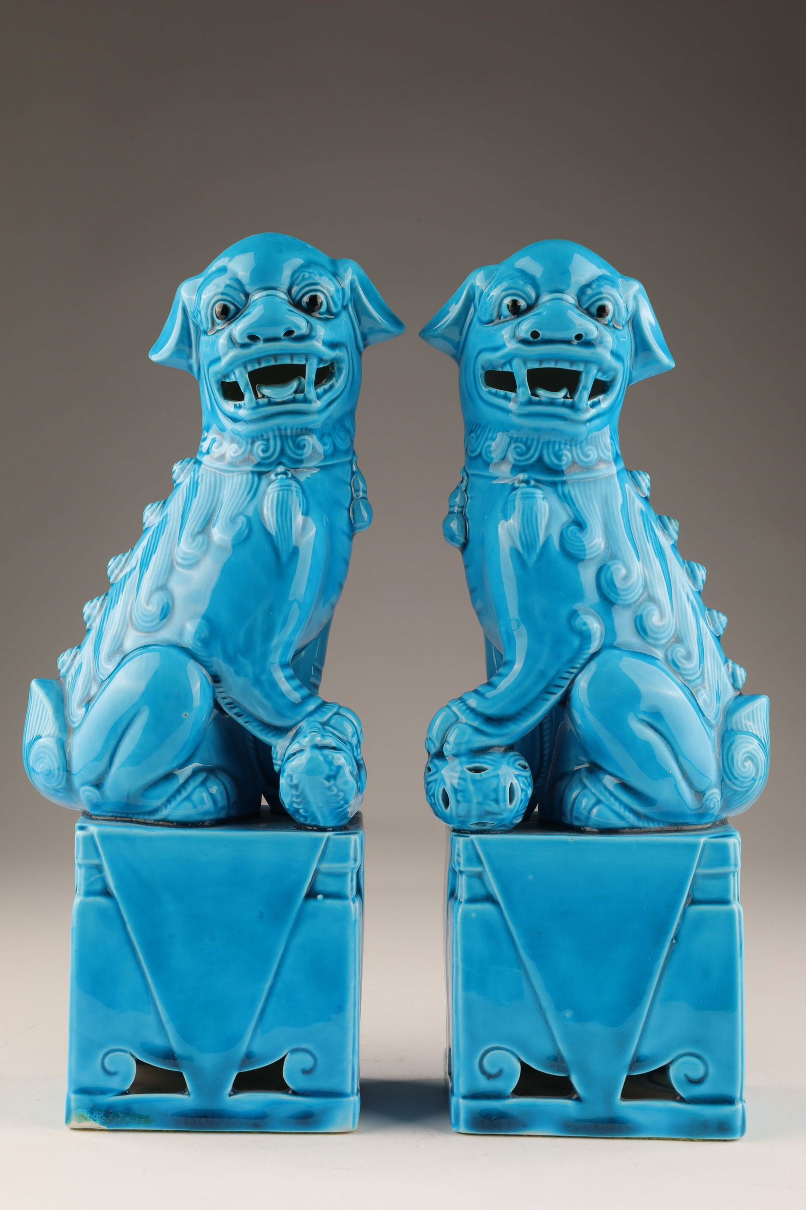 Pair of Chinese Turquoise Blue Foo Dog Figurines (1 of 5)