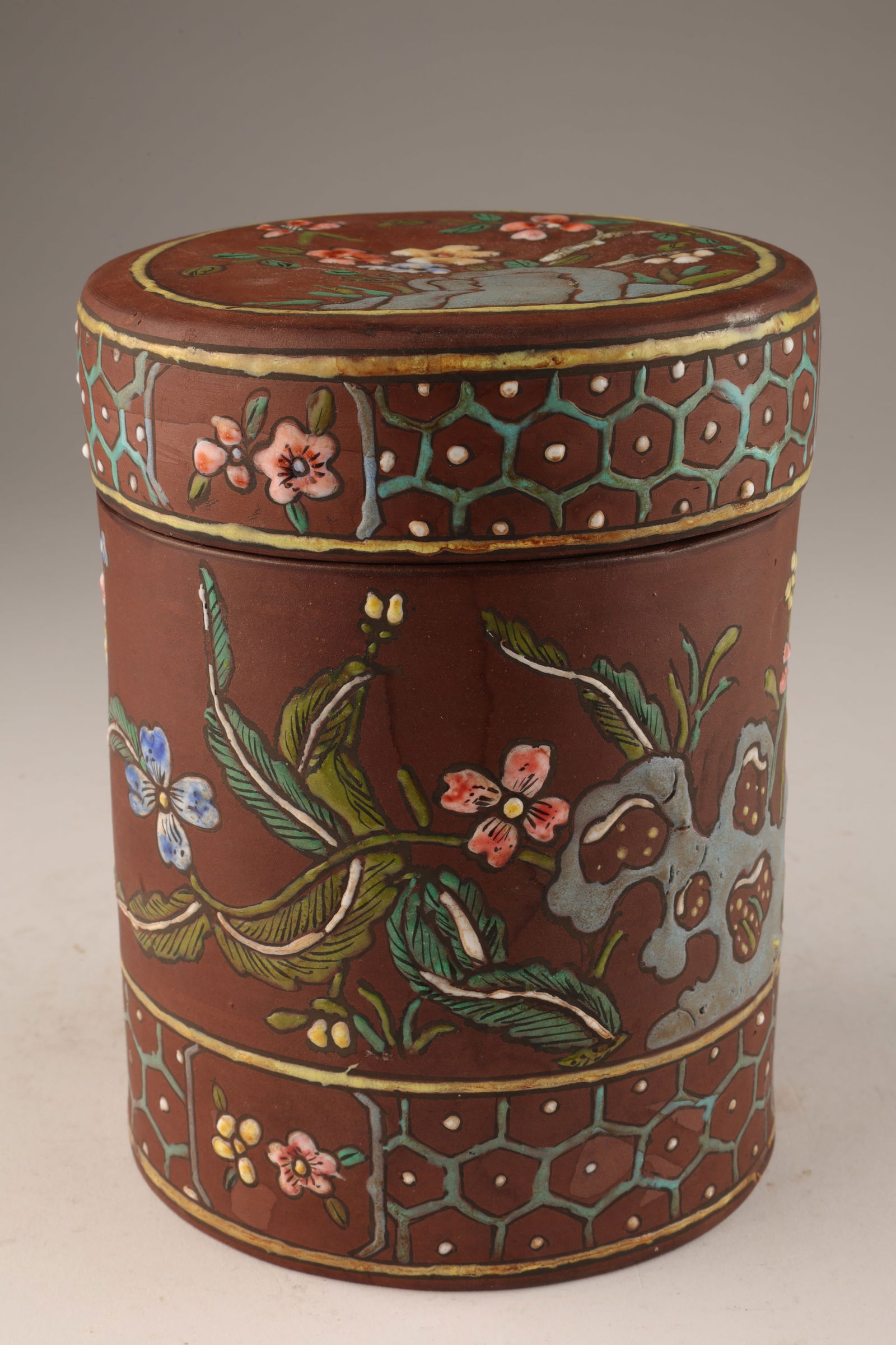 Signed Antique Chinese Yixing Enamel Tea Canister (1 of 10)