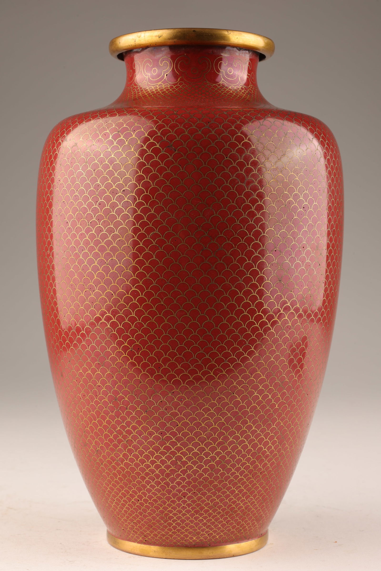 Chinese / Japanese Red Cloisonne Fish Scale Vase (1 of 7)