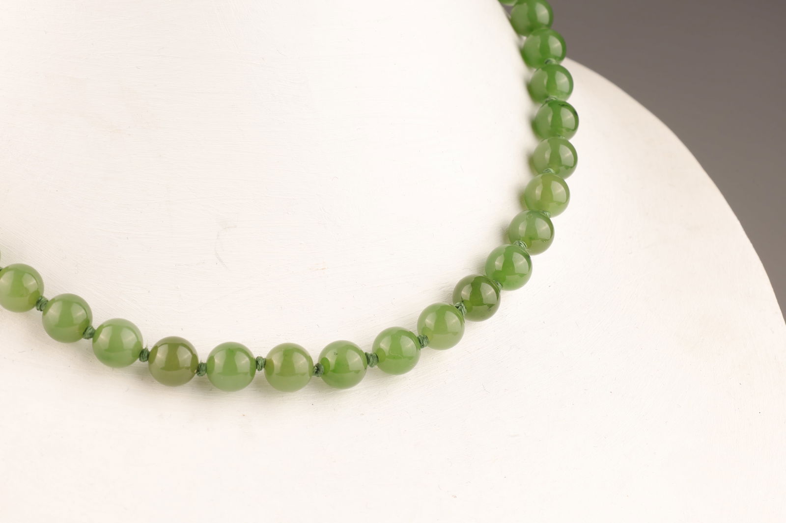 Chinese Jade Bead and 14K Gold Clasp Necklace (1 of 6)