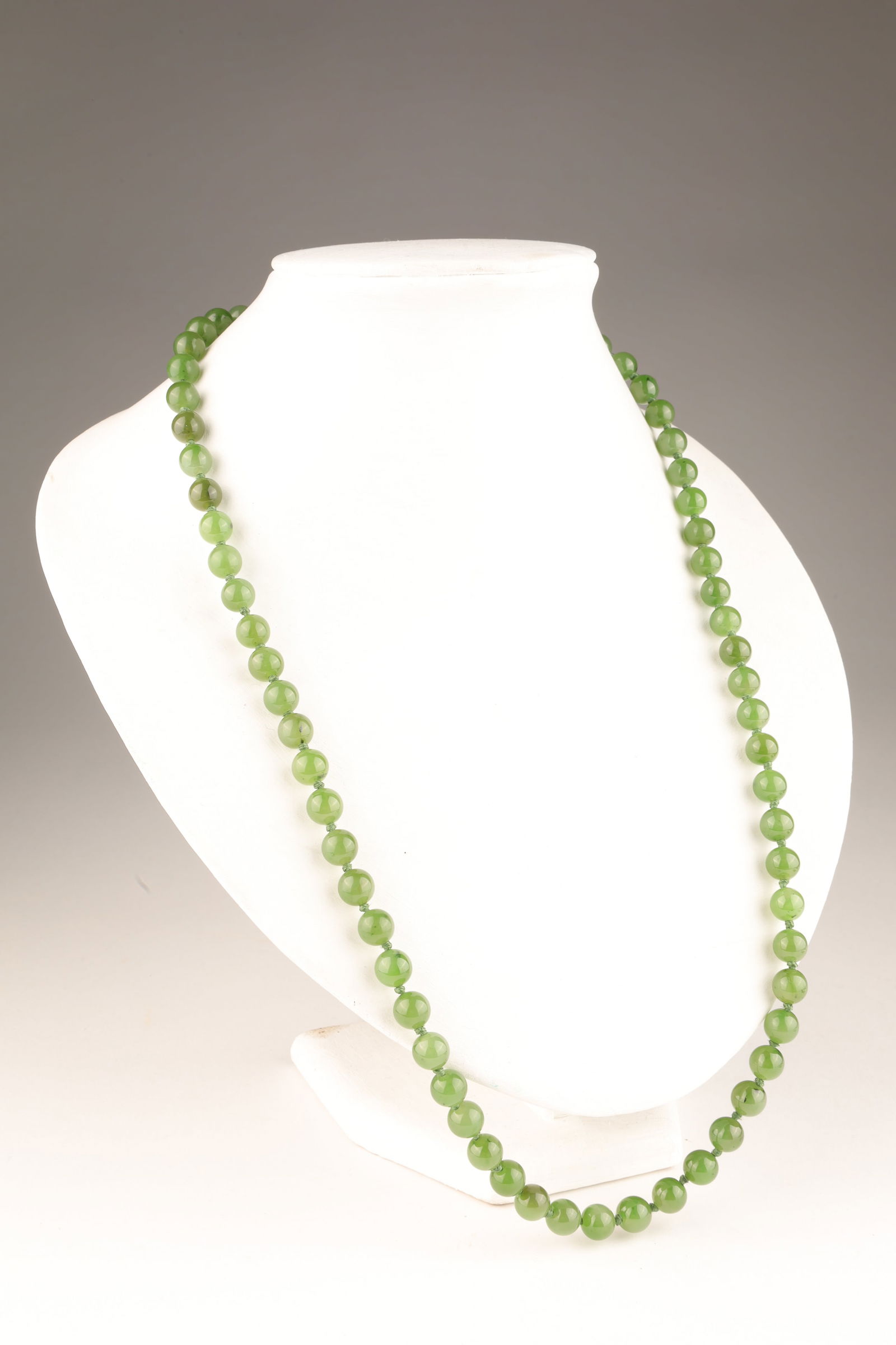 Chinese Jade Bead and 14K Gold Clasp Long Necklace (1 of 6)