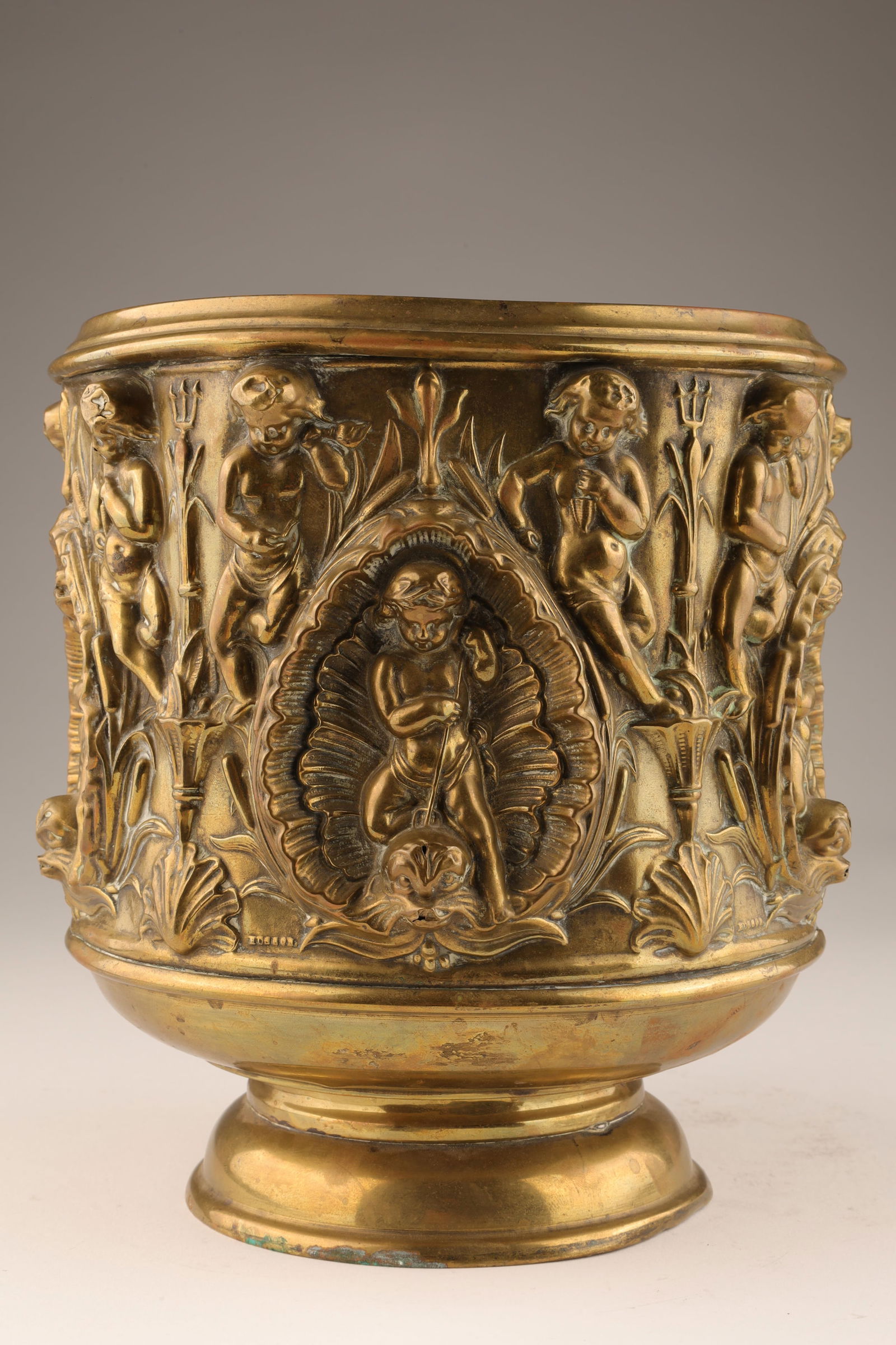 19th C Neoclassical Brass Repousse Planter Putti (1 of 7)