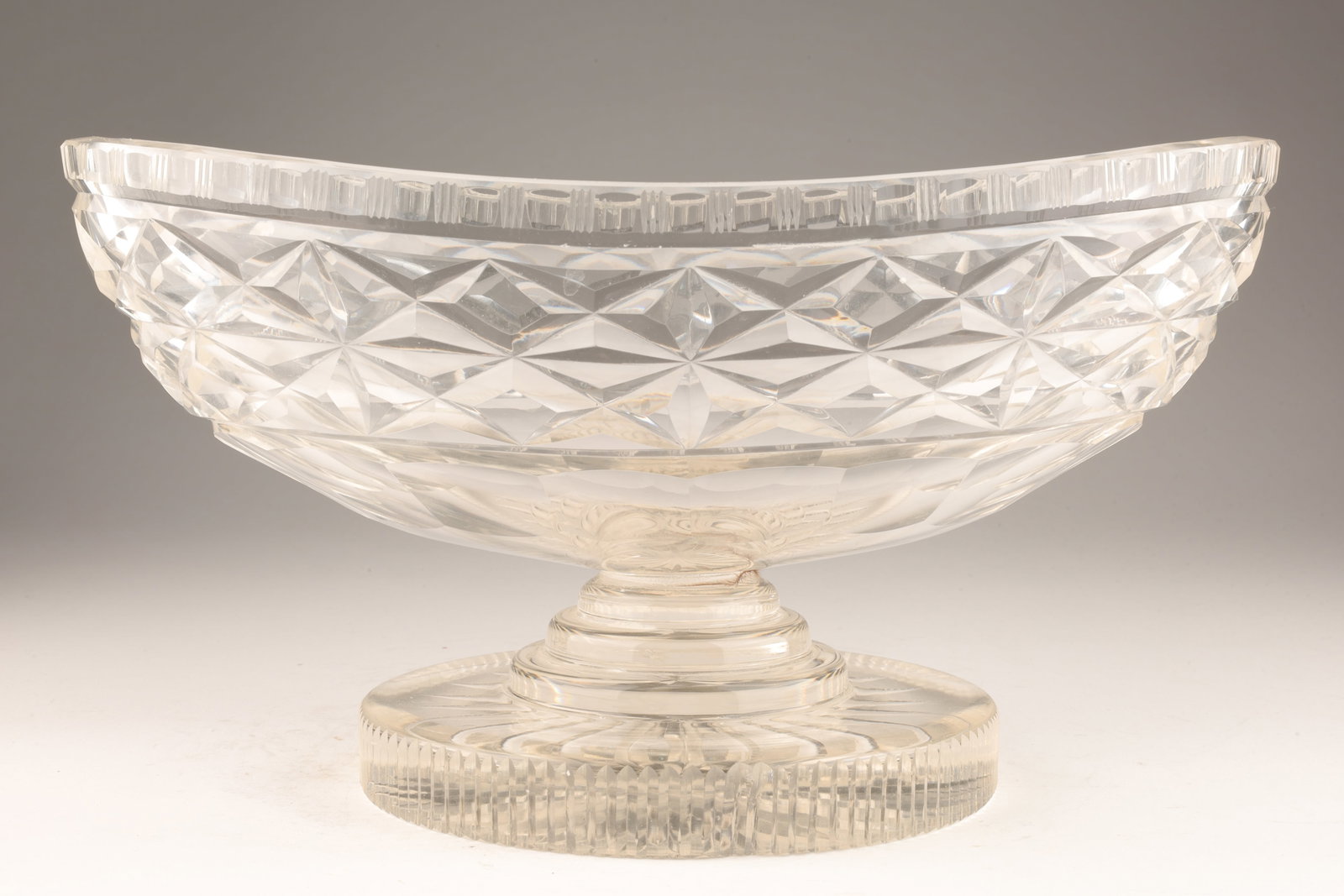 Antique Anglo-Irish Oval Crystal Footed Compote: Antique Georgian Anglo-Irish Oval Crystal Footed Compote / Centrepiece. 11 inches W x 6 H x 6 deep.