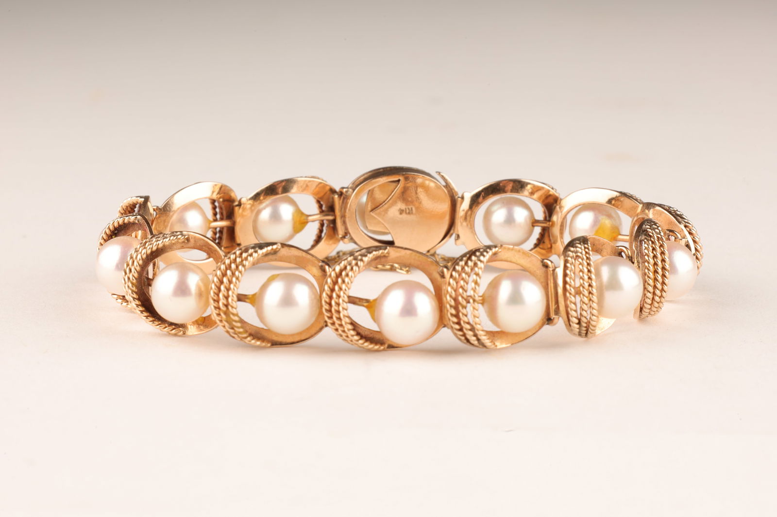 14K Gold and Pearl Hinged Link Bracelet (1 of 6)